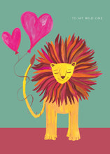 Load image into Gallery viewer, Lion with Heart Balloons Greetings Card