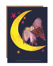 Load image into Gallery viewer, Owls on Moon Greetings Card