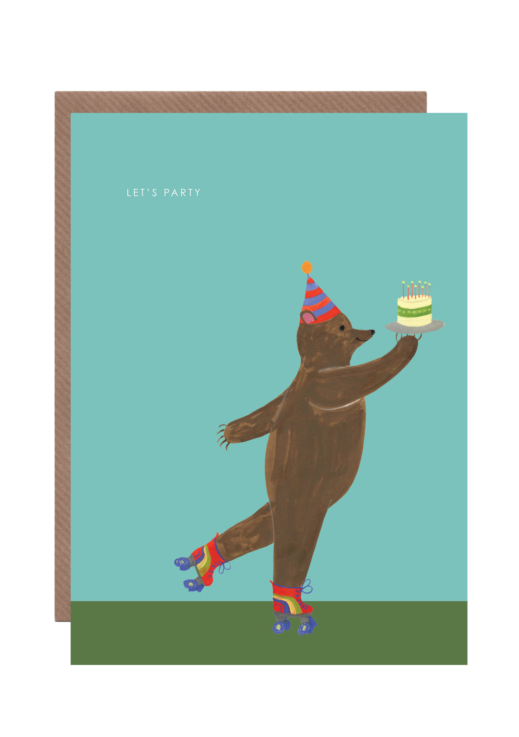 Party Bear on Skates Birthday Greetings Card