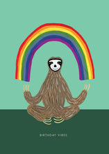 Load image into Gallery viewer, Rainbow Zen Sloth Birthday Greetings Card
