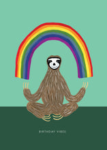Load image into Gallery viewer, Rainbow Zen Sloth Birthday Greetings Card