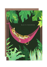 Load image into Gallery viewer, Relaxing Tiger In Hammock Birthday Greetings Card