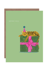 Load image into Gallery viewer, &#39;Tiger on Present &#39; Birthday Greetings Card 

