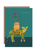 Load image into Gallery viewer, Tiger With Flowers Birthday Greetings Card