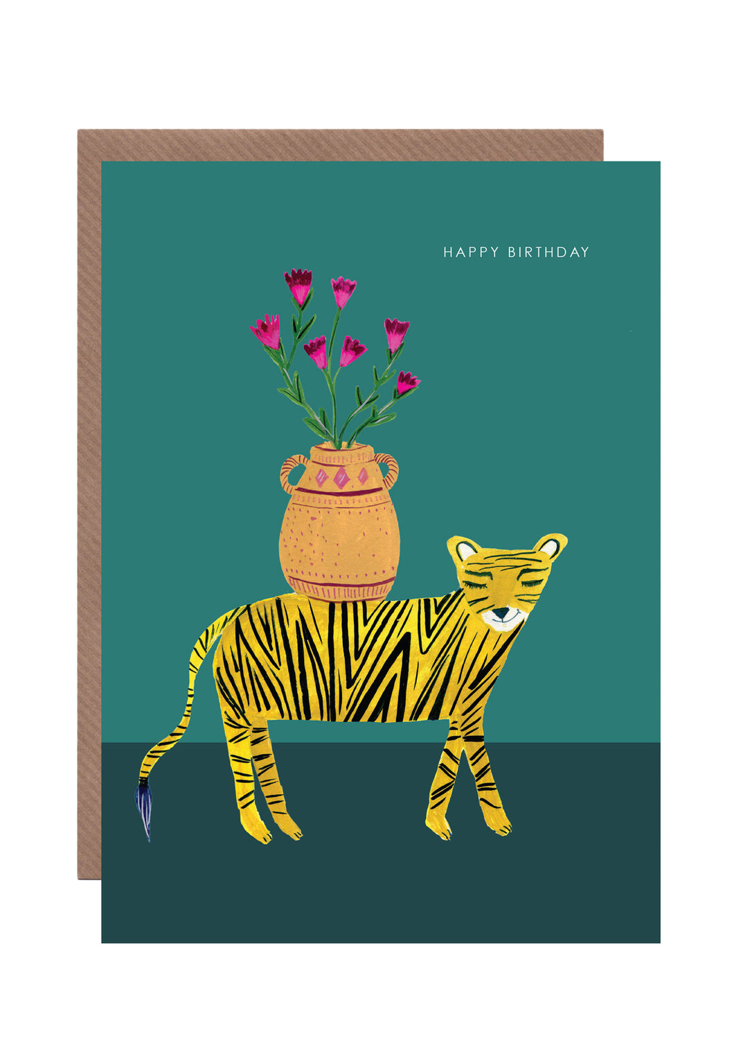 Tiger With Flowers Birthday Greetings Card