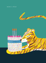 Load image into Gallery viewer, Tiger with Cake Birthday Greetings Card
