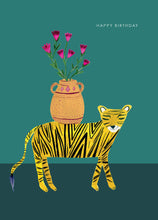 Load image into Gallery viewer, Tiger With Flowers Birthday Greetings Card