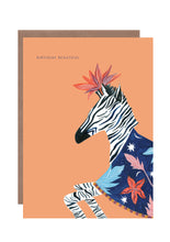 Load image into Gallery viewer, Zebra With Flowers Birthday Greetings Card