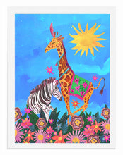 Load image into Gallery viewer, Dancing Giraffe and Zebra A3  Art Print
