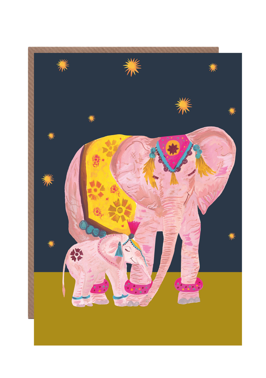 Decorative Mother Elephant and Child Blank Greetings Card