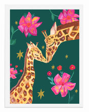 Load image into Gallery viewer, Giraffe Mother and Child Botanical A3 Art Print