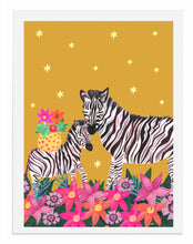 Load image into Gallery viewer, Zebra Mother and Child Botanical A3 Art Print
