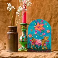 Load image into Gallery viewer, Tiger Flower Power Bell Jar Blank Greetings Card
