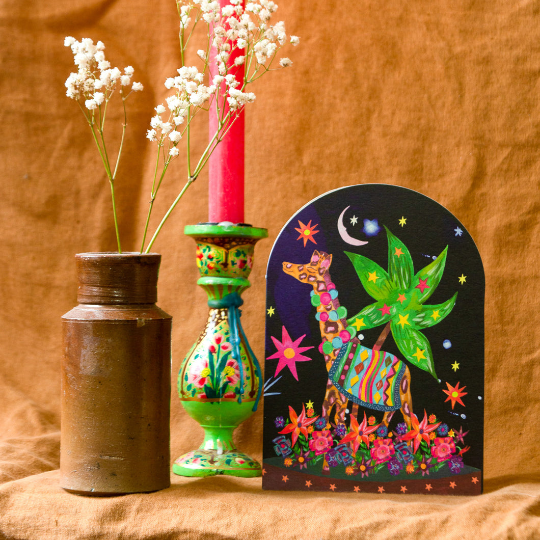 Midnight Giraffe Bell Jar Blank Greetings Card