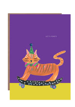 Load image into Gallery viewer, Party Cat on Skateboard Birthday Greetings Card
