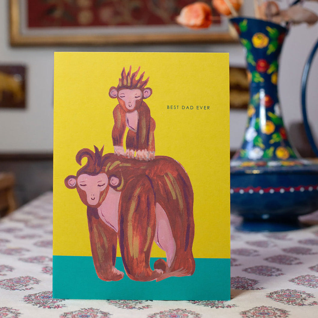 Monkey Dad and Kid greetings card