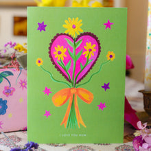 Load image into Gallery viewer, Heart and Flowers Mum Greetings Card
