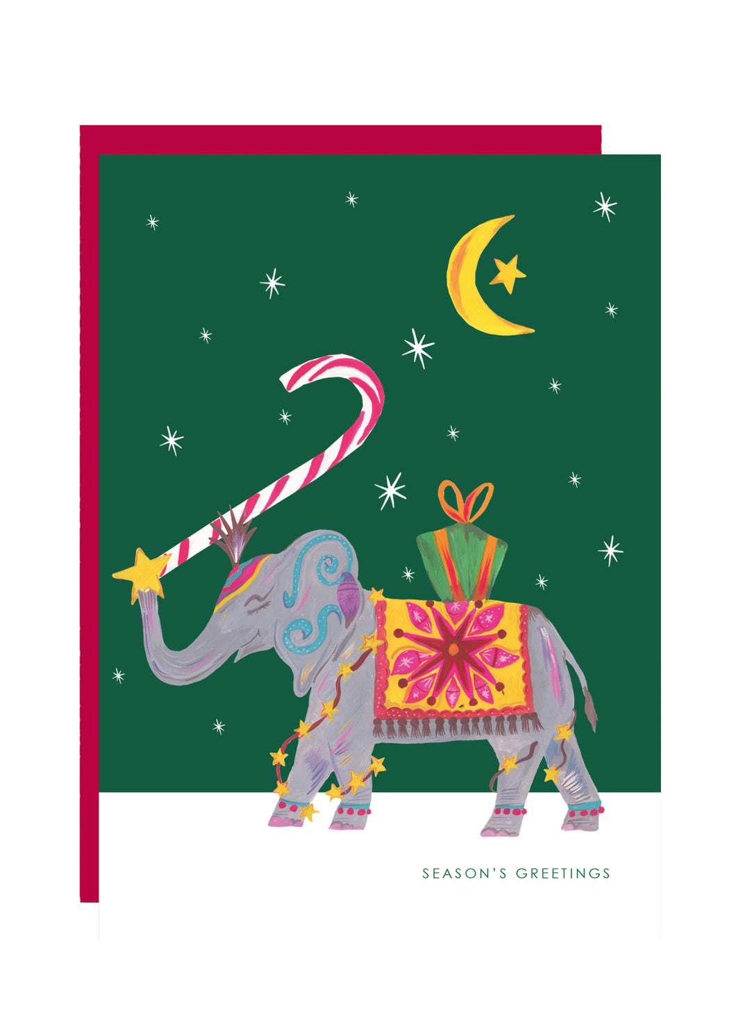 Elephant Candy Cane Christmas Card