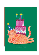 Load image into Gallery viewer, Party Cat and Giant Cake Greetings Card
