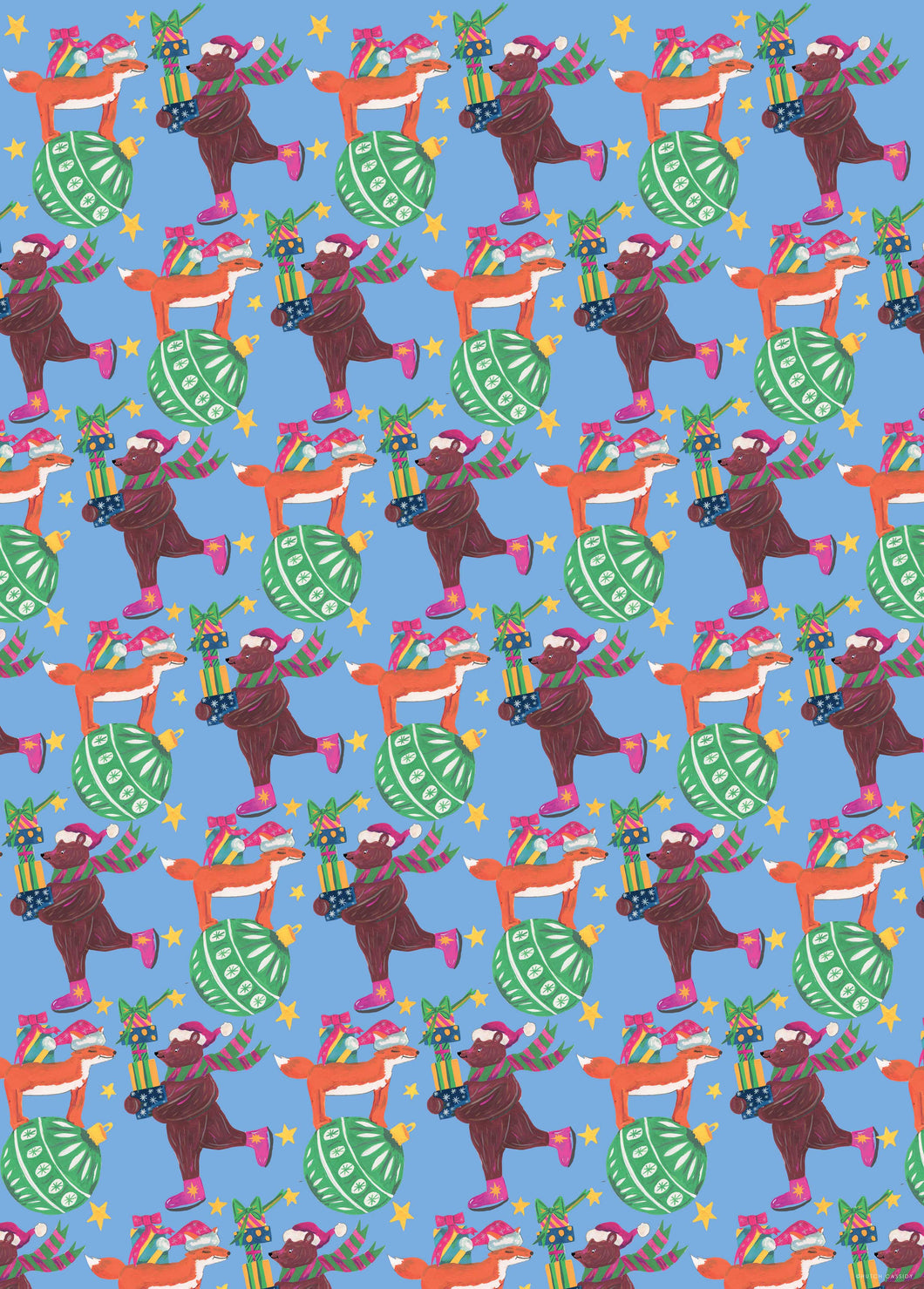 Fox and Bear Festive Gift Wrap (Single Sheet)