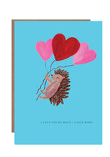 Load image into Gallery viewer, Hedgehog Heart with Balloons Greetings Card
