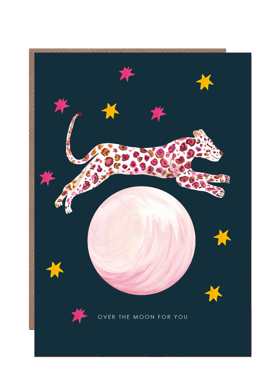 Leopard Over The Moon Greetings Card