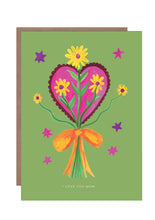 Load image into Gallery viewer, Heart and Flowers Mum Greetings Card
