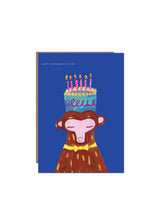 Load image into Gallery viewer, Monkey Cake Hat Birthday Greetings Card
