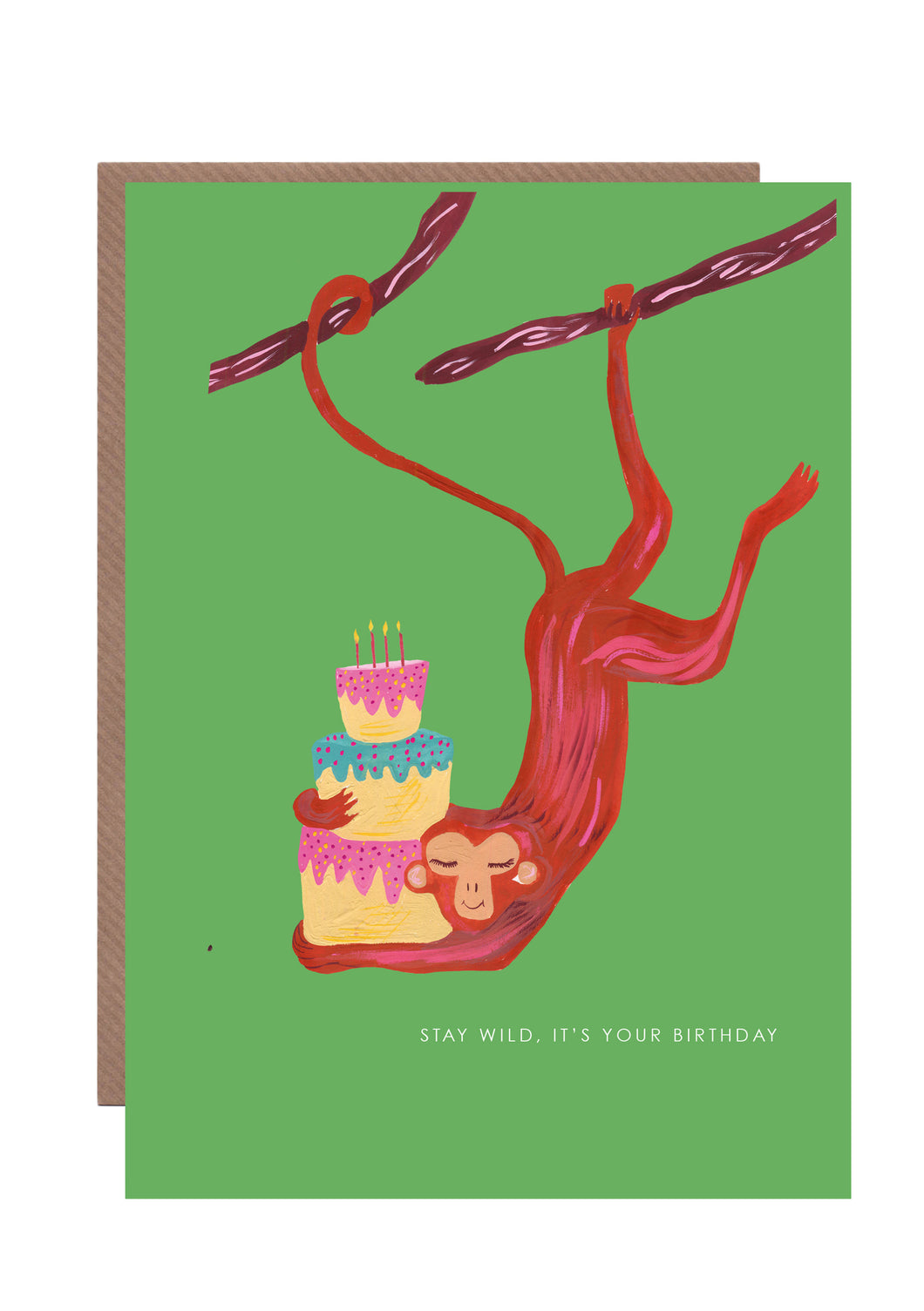 Monkey and Cake Birthday Greetings Card
