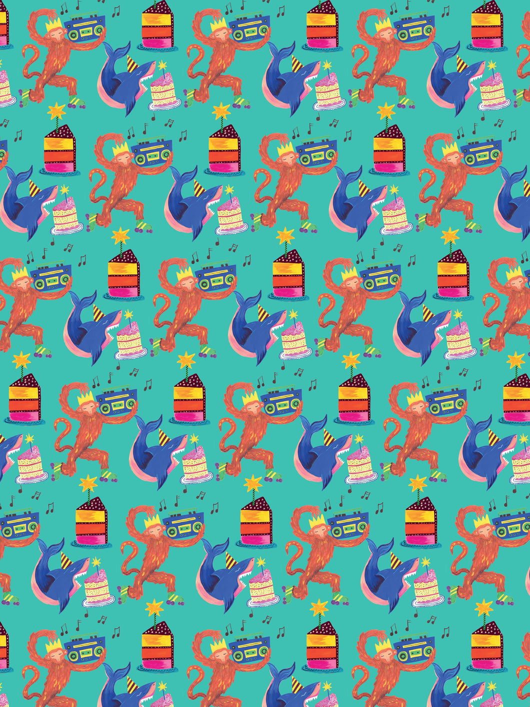 Monkey and Shark Luxury Gift Wrap (Single Sheet)