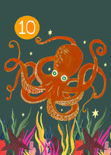 Load image into Gallery viewer, Age 10 Party Octopus Children&#39;s Birthday Greetings Card
