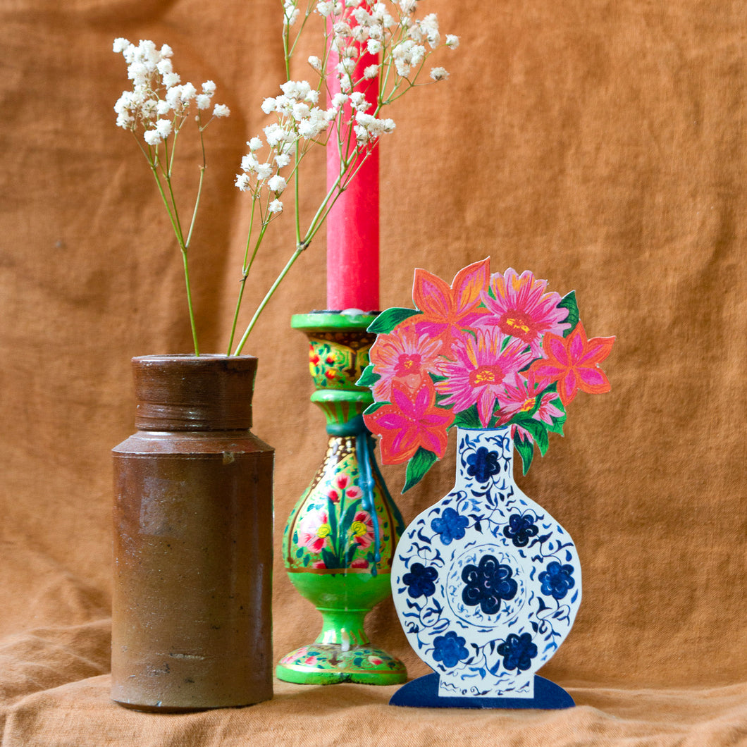 Magical Pop Up Decorative Blue Vase Greetings Card