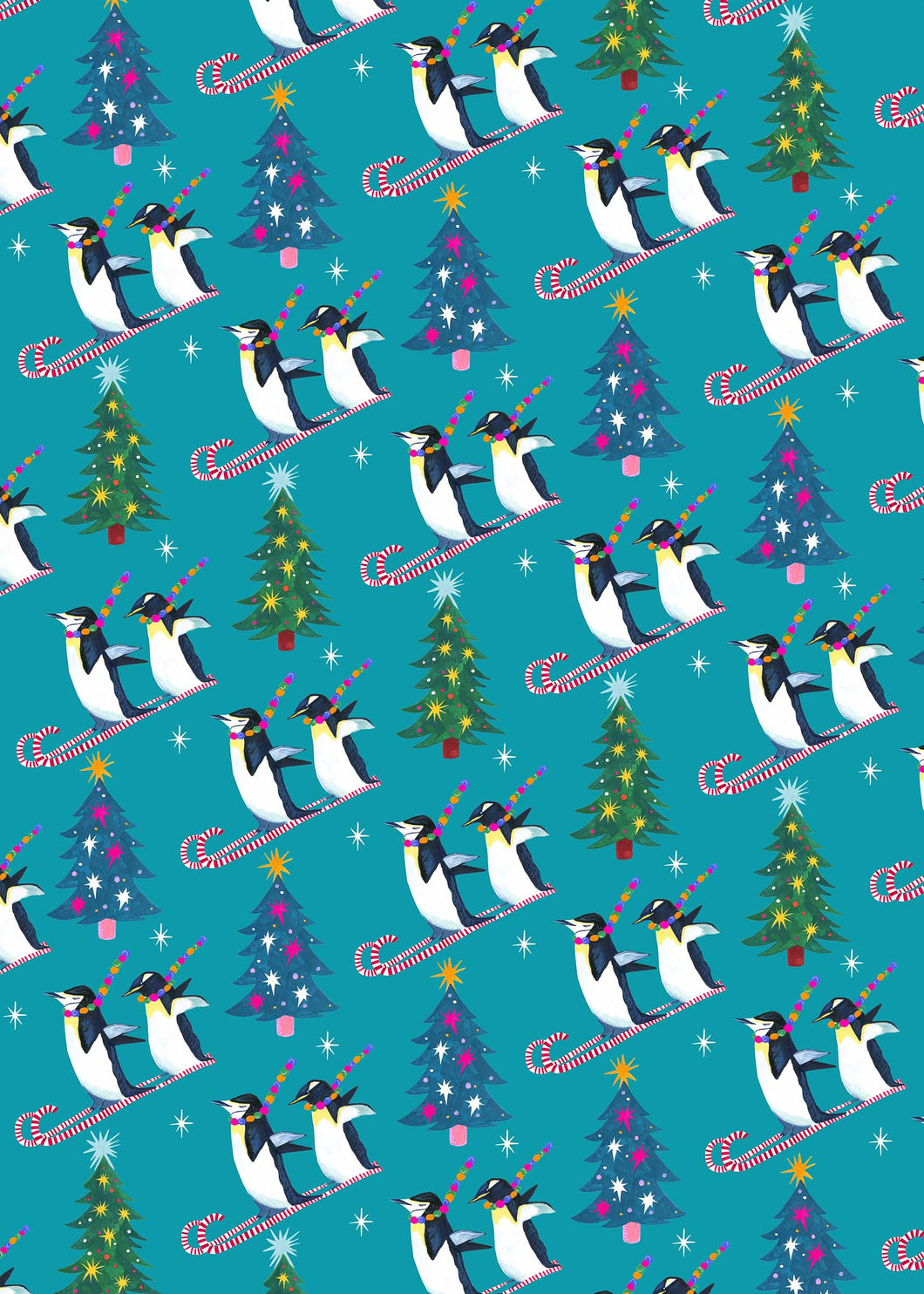 Single Sheet Christmas Penguin Race Gift Wrap (1 Sheet)