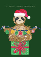 Load image into Gallery viewer, Festive Sloth Christmas Greetings Card 
