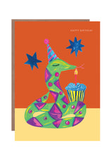 Load image into Gallery viewer, Party Snake and Cake Birthday Greetings Card
