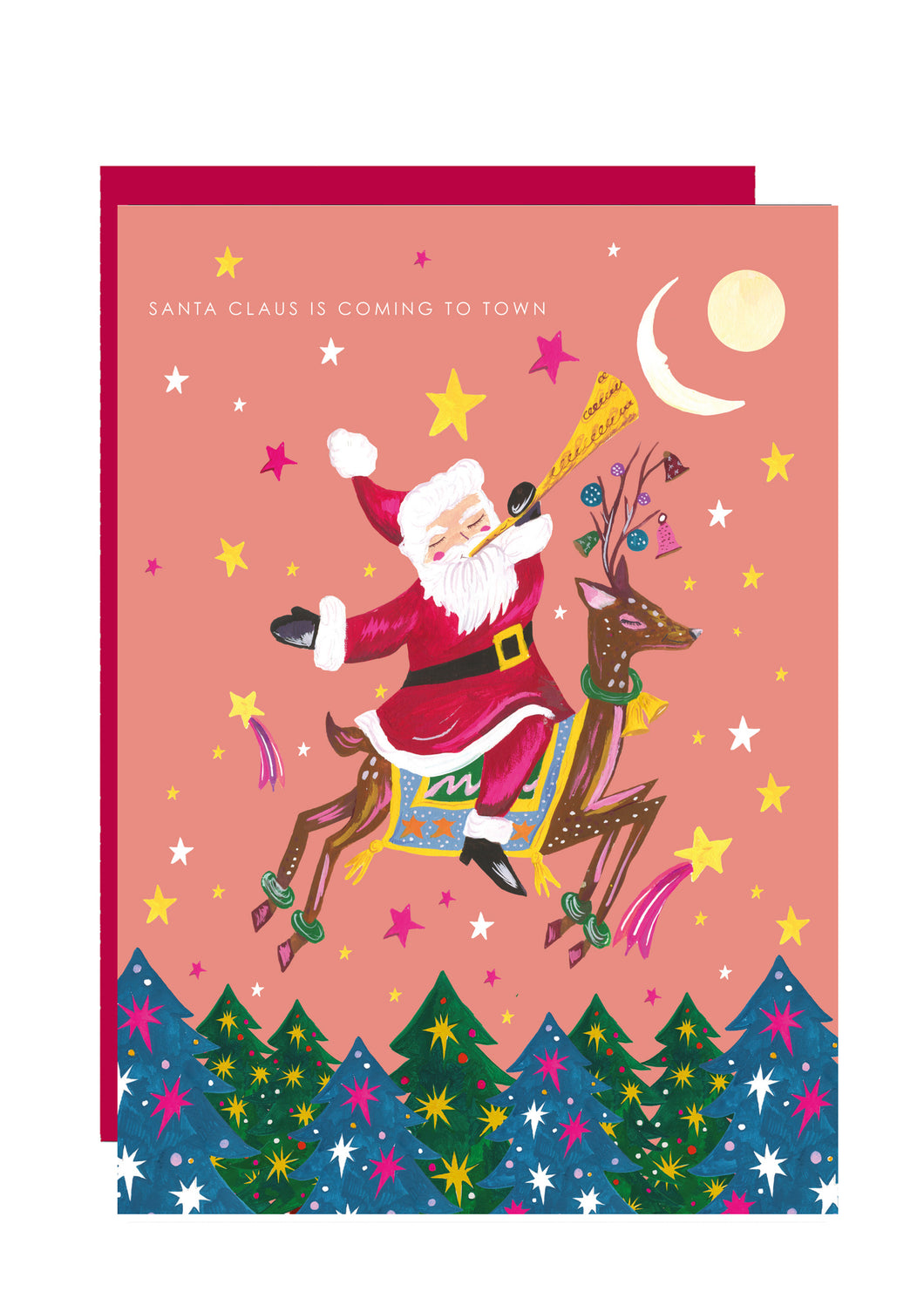 Santa on Reindeer Christmas Card