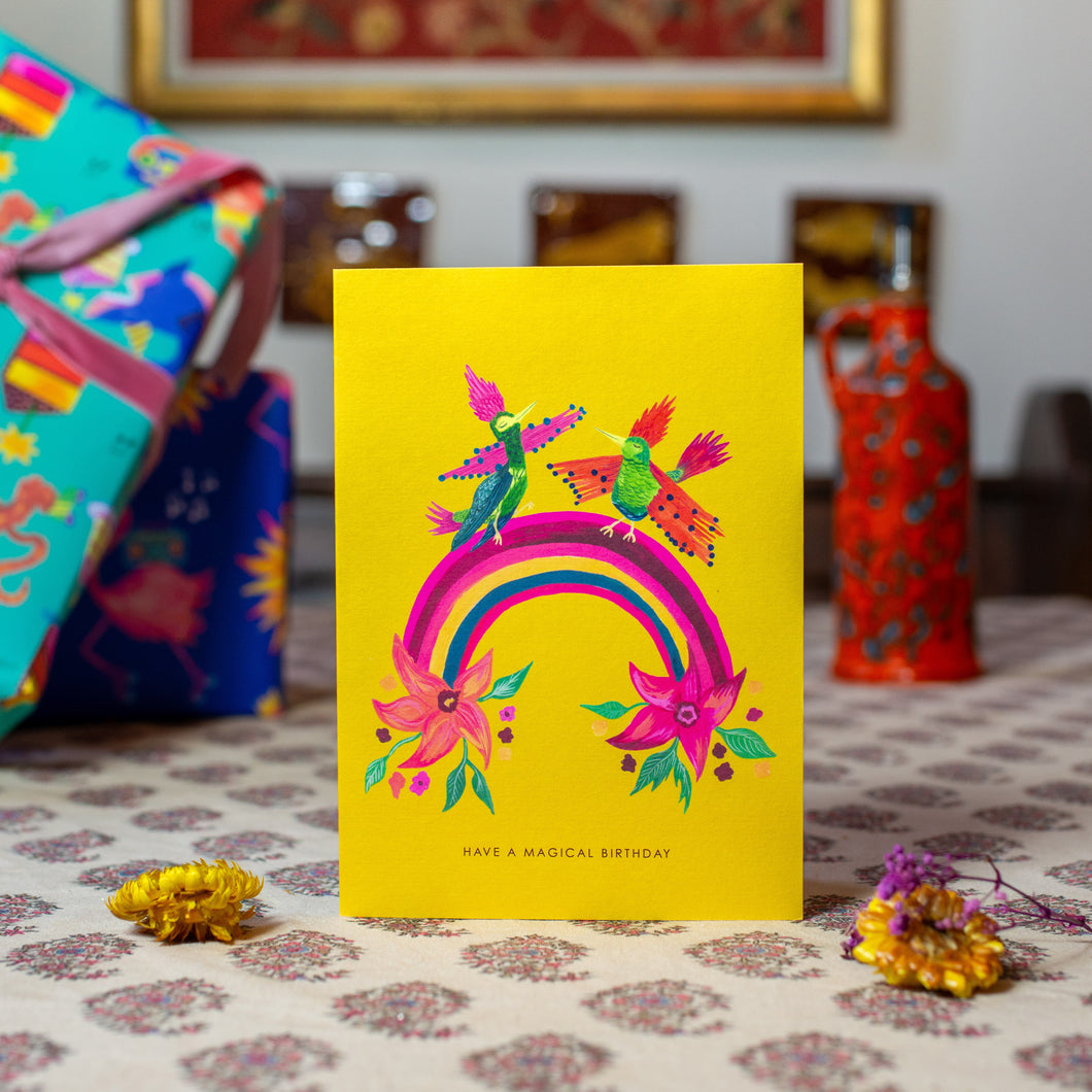 Birds on Rainbow Birthday Greetings Card