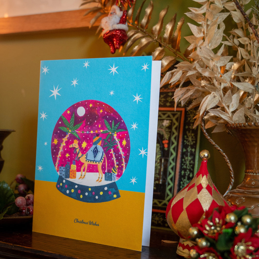 Magical Camel Snow Globe Christmas Card