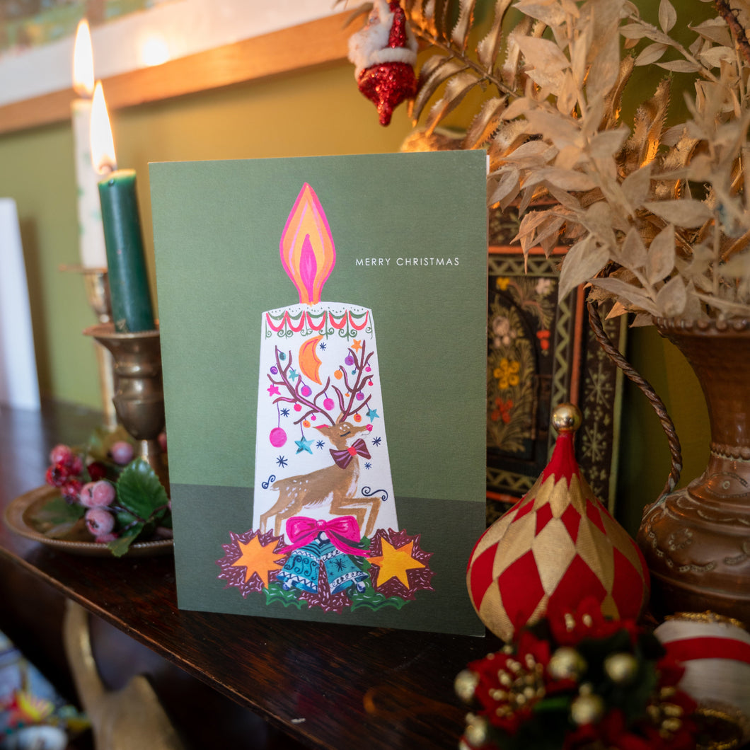 Candle Reindeer Christmas Card