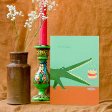 Load image into Gallery viewer, Crocodile With Cake Birthday Greetings Card
