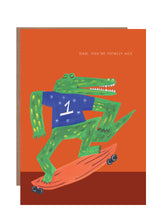 Load image into Gallery viewer, Dad Croc on Skateboard greetings card
