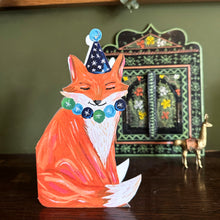 Load image into Gallery viewer, Party Fox die-cut greetings card
