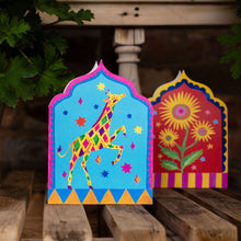 Load image into Gallery viewer, Dancing Giraffe Arch die-cut Greetings Card
