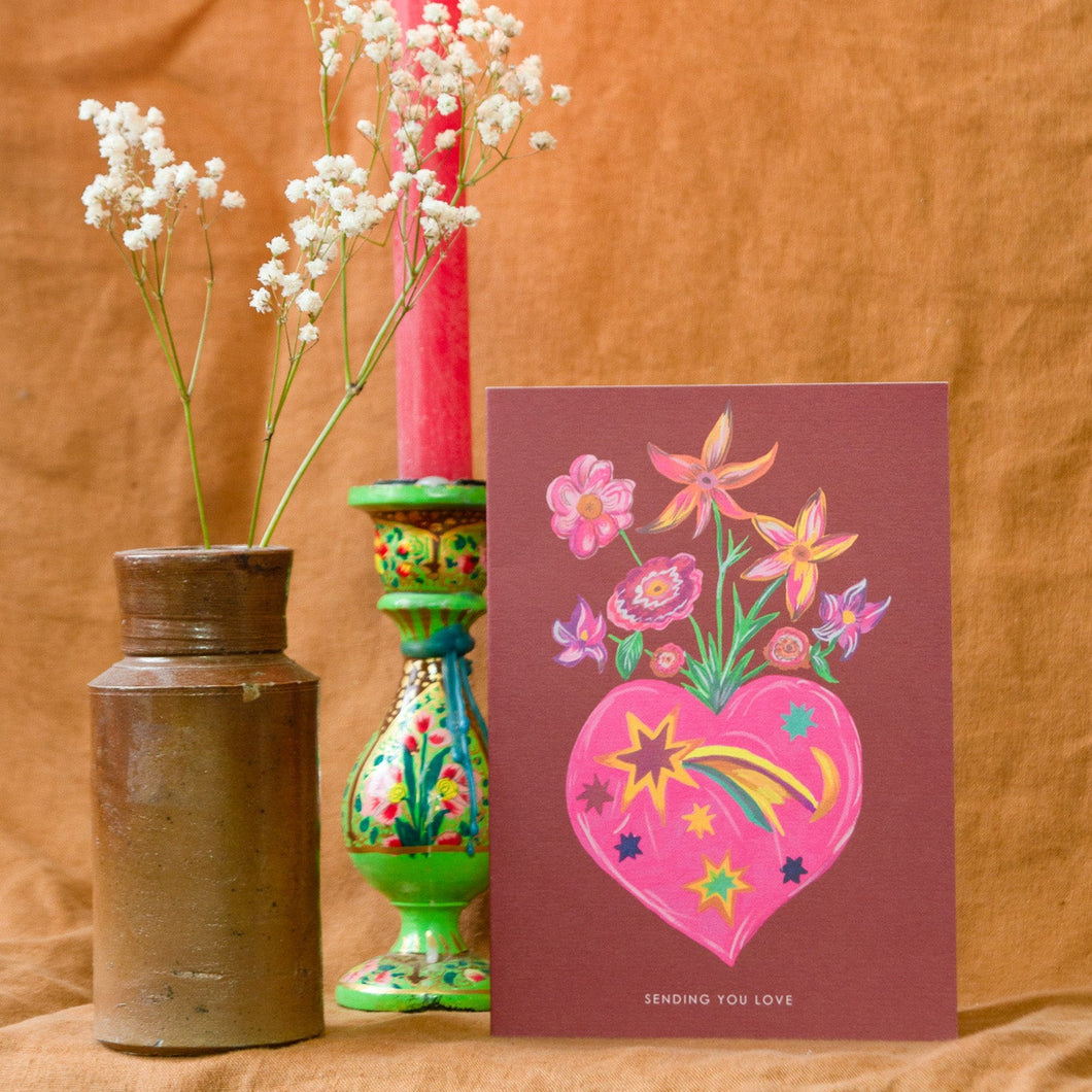 Heart Cosmic Vase Greetings Card