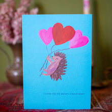 Load image into Gallery viewer, Hedgehog Heart with Balloons Greetings Card
