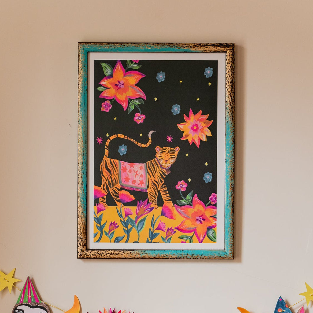 Tiger amongst the Blooms A3 Print