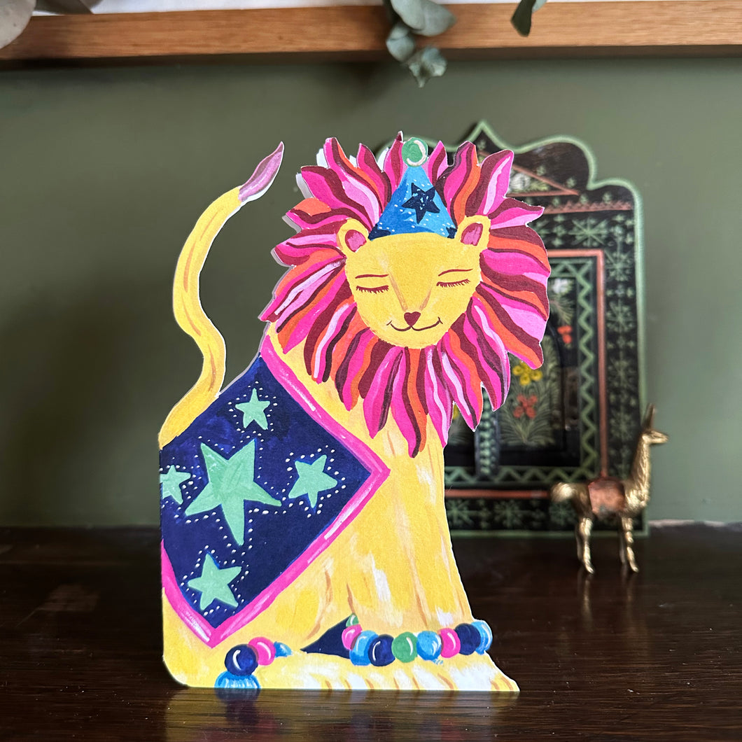 Party Lion die-cut greetings card