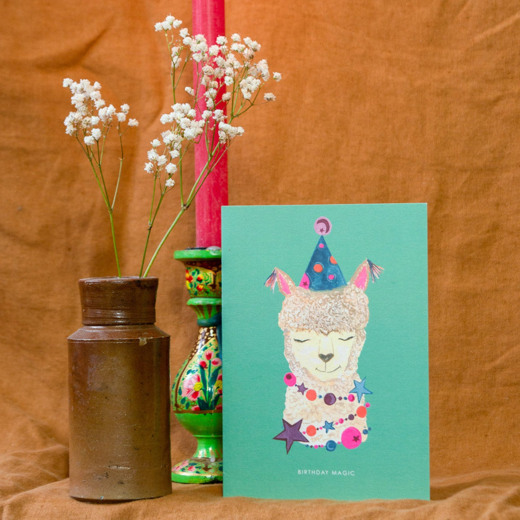 Magic Party Alpaca Birthday Greetings Card