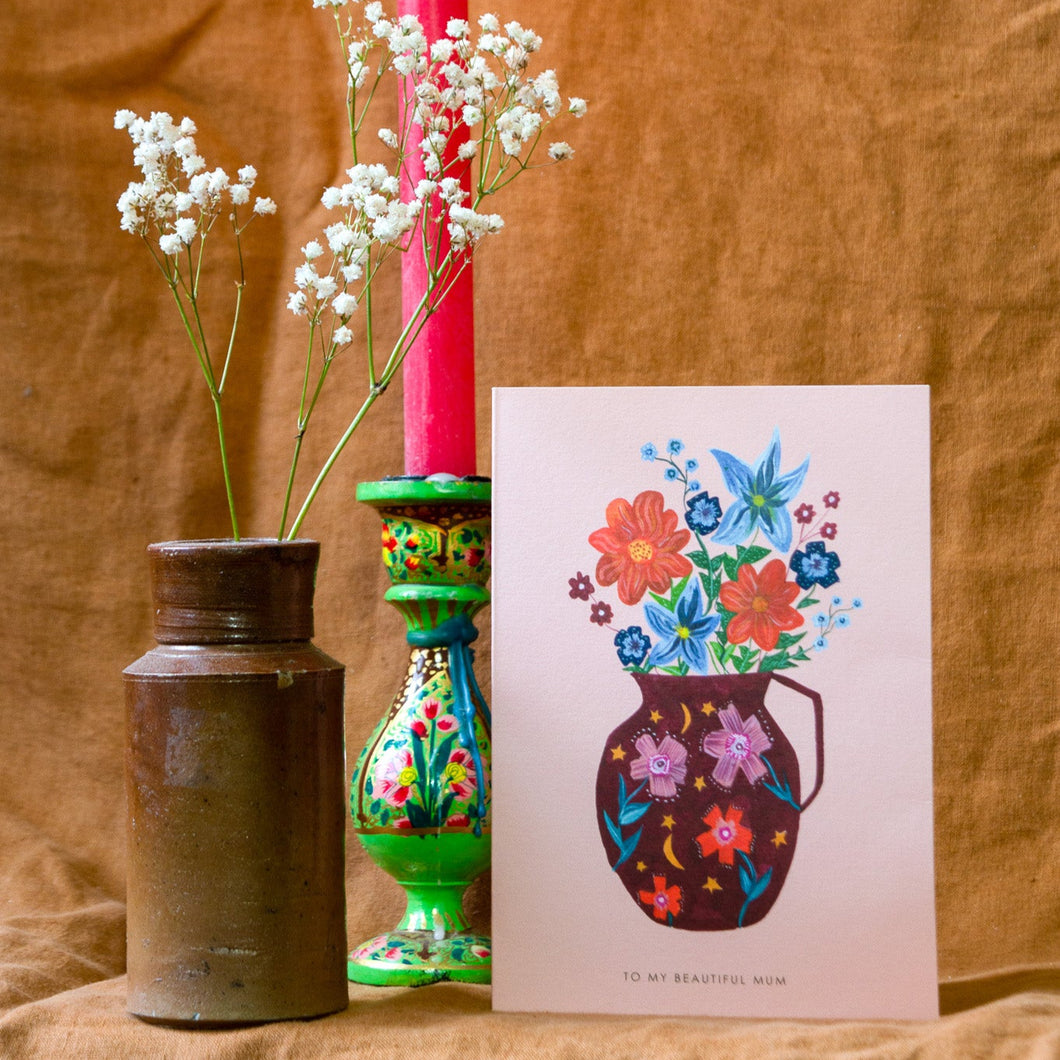 Wonderful Mum Flower Vase greetings card