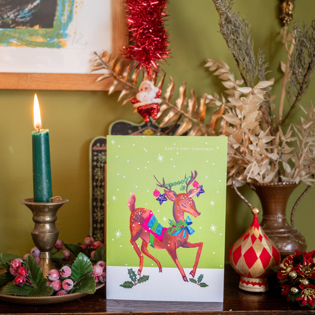 Reindeer Baby's First Christmas Card